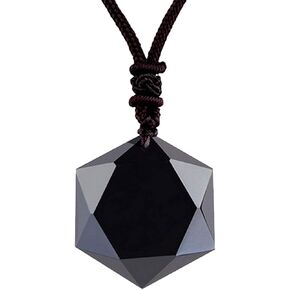 Obsidian,Black Obsidian Necklace Men Hexagram Natural Stone Crystal Pendant for Women Protection Hexagram Necklace