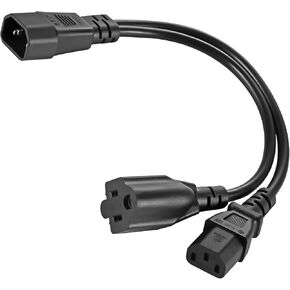VSEER IEC 320 C14 to C13+NEMA 5-15R Y Splitter Short Power Plug Cord Single C14 Male to C13/NEMA 5-15R Female Y Split Adapter Cable Black 1FT