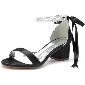 Women's Pearl Wedding Shoes for Bride Low Heels Satin Bridal Shoes Block Heels Prom Party Shoes 702-27