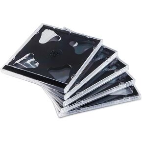 Maxtek 10.4 mm Standard Double (2 Discs Capacity) Clear CD Jewel Case with Black Tray, 25 Pack