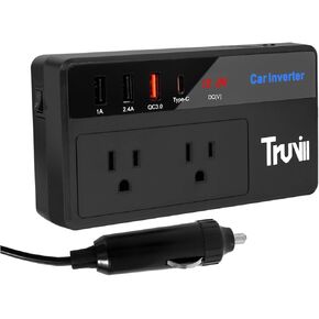 200W Car Power Inverter 12V DC to 110V AC Car Converter with 4 USB Ports Fast Charging Car Laptop Charger Car Adapter for Plug Outlet