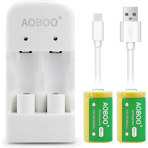 CR2 3V 300Mah Rechargeable Battery 2Pcs with USB Charger for Battery CR2 3Volt CR15H270 CR15266 CR15270 (Cr2 3v Charger (2pcs Batteries))