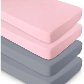 4 Pack Crib Sheets for Baby Girl, Fitted Crib Sheet for Standard Crib Mattress, Cozy Toddler Crib Sheets for Boys, Grey and Pink
