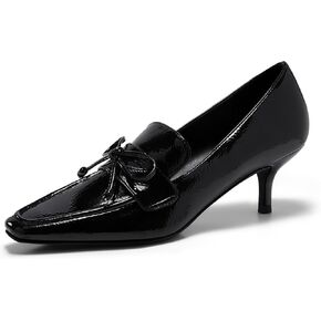 Coutgo Womens Low Kitten Heels Dress Shoes Closed Square Toe Slip on Elegant Office Party Pumps with Bow