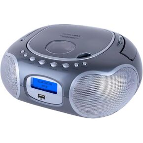 HANNLOMAX HX-309CD Portable CD/MP3 Boombox, AM/FM Radio, Bluetooth, USB Port for MP3 Playback, Aux-in, LCD Display, AC/DC Operated (Silver)