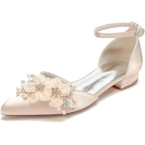 Women's Flat Pumps Heel Applique Pointed Toe Flats Comfort Wedding Shoes for Bride Prom Dress Shoes