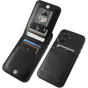 KIHUWEY Compatible with iPhone 16 Plus Case Wallet with Credit Card Holder, Flip Premium Leather Magnetic Clasp Kickstand Heavy Duty Protective Cover for iPhone 16 Plus 6.7 Inch (Black)