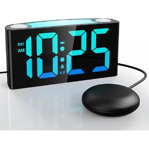 Vibrating Alarm Clock with Bed Shaker for Heavy Sleepers, Beside Clock with Night Light for Bedrooms, 2 USB Chargers,Large LED Display with Dimmer,Snooze 12/24H DST, Battery Backup