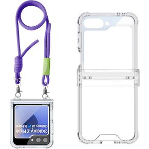 TDTOK for Samsung Galaxy Z Flip 6 Clear Case with Crossbody Lanyard, Slim Thin Hinge Protection Galaxy Z Flip 6 Cover Case with Adjustable Shoulder Strap