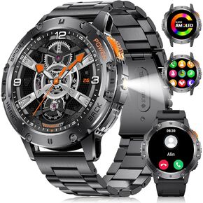 LIGE Military Smart Watches for Men(Answer/Make Call) - 3 Straps,1.43" HD AMOLED Upgraded Outdor 530mAh Sports Smartwatch with Flashlight/Heart Rate/Sleep Monitor/IP68, Fitness Tracker for Android iOS