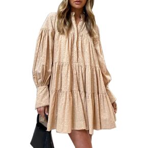 Roiii Women's Casual Long Sleeve Dress Sundress Swing Dress Tunic Dress Button Down Loose Flowy Swing Shift Dresses