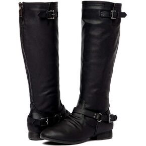 Women’s Block Low Heel Knee High Boots Zipper Closure with Buckle Fashion Riding Boots