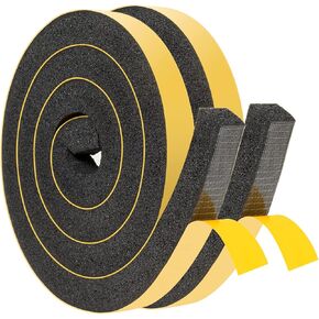 YoleShy Window Air Conditioner Foam Tape 2 Pcs 2 Inch Wide x 1 Inch Thick Weather Stripping Door Seal Strip for Insulation, Weatherstrip, Gap Blocker, Total 13 Feet Long(6.5ft x 2 Rolls), Black