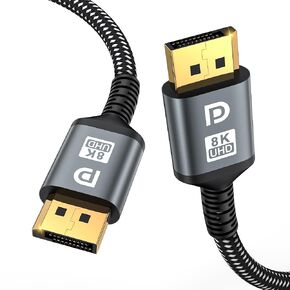 كابل DisplayPort 16K 2.1، كابل 20 قدم DP [16K@60 هرتز، 8K@120 هرتز، 4K@240 هرتز، 40 جيجابت في الثانية]، كابل DP إلى DP مطلي بالذهب عالي السرعة لشاشة الألعاب، شاشة HDR/HDCP/FreeSync/G-Sync 4090 7900XTX