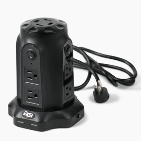 KMC Power Strip Tower with USB Ports (4 USB-A), 8 Outlet Tower, 6ft Long Extension Cord, 1080J Surge Protector Power Strip Tower, Charging Tower, Surge Protector Tower