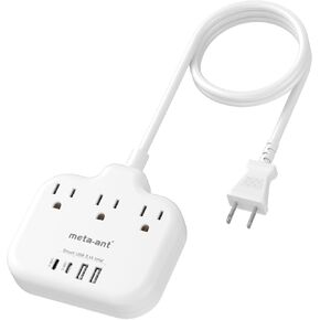 2 Prong Power Strip with USB C, meta-ant 2 Prong to 3 Prong Outlet Adapter, Two Prong Power Strip with 3 Outlets & 4 USB(2 USB-C), 4ft Extension Cord 2 Prong Outlet, Polarized, for Old House, White