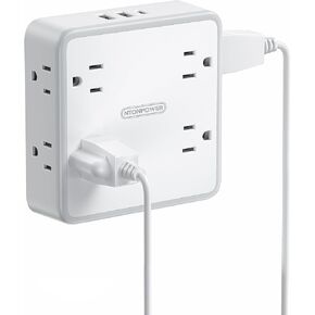 NTONPOWER Multi Plug Wall Outlet with USB Ports(1 USB C), Wall Outlet Extender Surge Protector 1800 Joules, 3 Sided Outlet Splitter Widely Spaced for Home, Dorm Essentials(White)
