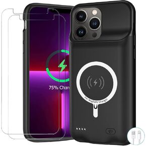 Battery Case for iPhone 13, Upgraded 10000mAh Battery Pack Rechargeable Charger Case Support Carplay with Wireless Charging Compatible for iPhone 13 (6.1 inch) External Battery Charging Case (Black)