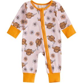 Newborn Baby Boy Girl Footless Onesie Cowboy Hat Cactus Printed Long Sleeve Zip Up Romper Bodysuit Western Clothes