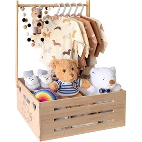 Fun-plus Super Size Baby Shower Crate Closet, Baby Shower Basket with Handle Baby Storage Crate, Wooden Crate for Pregnancy New Parent (Bamboo made)