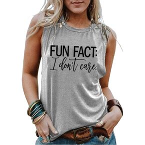 Fun Fact: I Don't Care Shirts for Women Funny Sayings Tank Tops Casual Sleeveless T Shirt Letter Print Tees