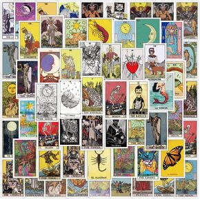 60Pcs Tarot Stickers for Laptop,Water Bottle,Skateboard Phone Aesthetic Future Love Fortune Waterproof Vinyl Myth Magic Astrology Divination Sticker Decal for Teens Adults Girls (Yellow-Tarot)