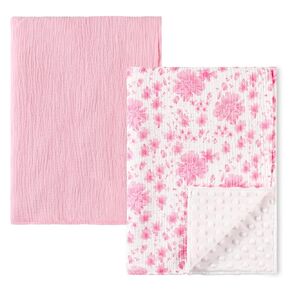 Yoofoss Baby Blankets for Girls Boys Neutral, 2 Pack Super Soft Minky Crib Blanket with 100% Muslin Cotton Front and Dotted Fleece Backing for Toddlers Newborn, 30x40 Inches (Green&Leaf)