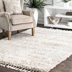 nuLOOM Brooke Shag Tasseled Area Rug - 5x8 Shag Area Rug Casual Ivory Rugs for Living Room Bedroom Dining Room Nursery