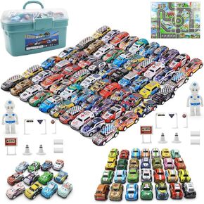 مجموعة سيارات موستوب 100 قطعة صغيرة للسحب للخلف، مركبات سباق للسحب للخلف للأطفال الصغار، لعبة حزمة السيارة المفضلة لحفلات الأطفال مع صندوق تخزين وخريطة، مركبات صغيرة كبيرة الحجم، سيارات سباق الدفع والانطلاق للأطفال in Kuwait