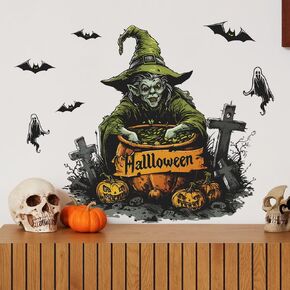 Halloween Wall Stickers Bat Pumpkin Skull Halloween Wall Decals DIY Removable Wall Decal for Bedroom Kids Window Living Room Office Nursery Halloween Party Decor (Pumpkin)