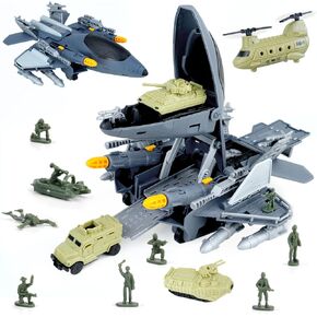 CORPER TOYS Military Base Set with Army Tank,Airplane,Fighter Jet,Mini Army Men Action Figures,Play Map with Vehicles Accessories Army Toys Playset for Kids Gift for Birthday