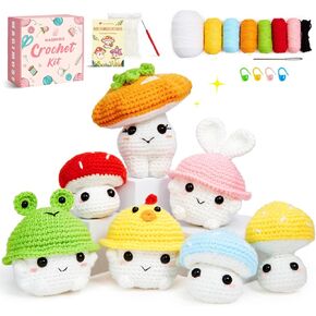 Crochet Kit for Beginners, Crochet Starter Kits for Adults and Kids Amigurumi Craft Knitting Crochet Kits Gift with Step-by-Step Video Tutorials, 6 Pack Hanging Potted Plants Family(40%+ Yarn