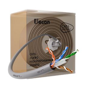 Elecan Bulk Cat 6 Ethernet Cable 300 Ft Gray, Easy Pull Box, Solid 23AWG Oxygen Free Copper, 10Gbps 550Mhz, POE, Soft Flexible Smooth Tangle-Free UTP Internet Network LAN Cable-Running FT Count-CMR