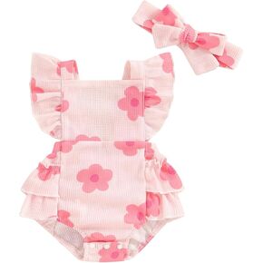 Ayalinggo Baby Girl Clothes 3 6 12 18 Months Newborn Daisy Overalls Waffle Romper Ruffle Bodysuit Summer One Piece Outfit