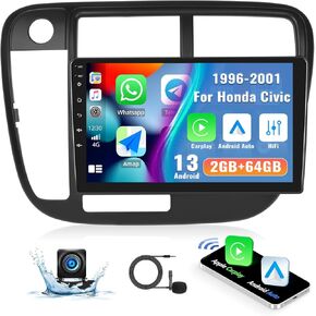 2G+64G Android 13 Car Stereo for Honda Civic 1996 1997 1998 1999 2000 2001 Wireless CarPlay Android Auto GPS Navi, 9" Touchscreen Hi-Fi Audio WiFi/Bluetooth,FM/RDS,SWC,Dual USB+Backup Camera&Mic
