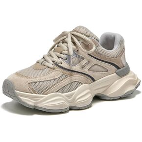 BEAU TODAY Platform Sneakers for Women, Womens Fashion Sneakers, Lace Up Chunky Leather Walking Sneakers, Comfortable Non-Slip Wide Width Casual Dad Shoes