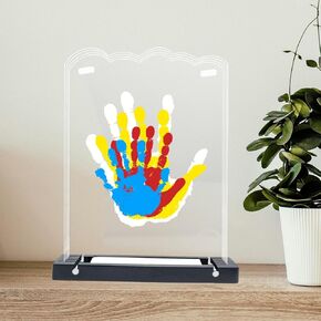 Family Handprint Kit with Light, Baby Hand and Footprint Kit, Family Gifts for New Parents, Adoption Gifts, New Mom Gifts, DIY Wooden Craft Family Keepsake, Non-Toxic Paints (White)