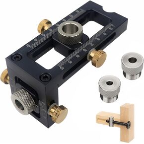 Screw Jig 2-in-1 Adjustable Woodworking Drilling Puncher Locator with Twist Drills, Dowel Drill Guide Kit,4-Hole 6/8/10/12/15mm Pin Fixture Hole Drill Bit Set for Bed Cabinet Screws Punch Locator