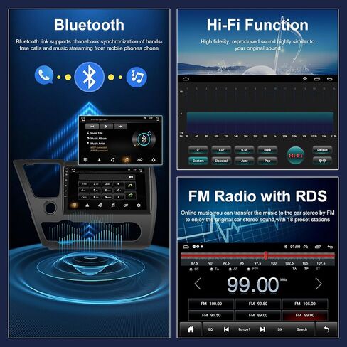 Hodozzy 2GB+64GB 8 Core Android Car Stereo for Honda Civic 2013 2014 2015 2016 2017 with Wireless Carplay Android Auto, 9 inch Touch Screen Car Radio GPS Bluetooth WiFi, FM RDS Radio, Backup Camera in Saudi Arabia