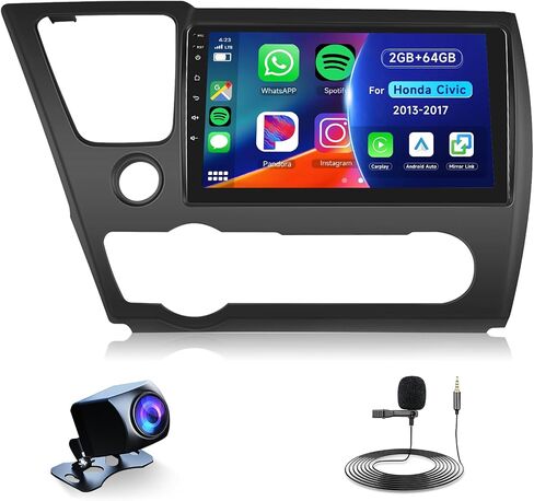 Hodozzy 2GB+64GB 8 Core Android Car Stereo for Honda Civic 2013 2014 2015 2016 2017 with Wireless Carplay Android Auto, 9 inch Touch Screen Car Radio GPS Bluetooth WiFi, FM RDS Radio, Backup Camera in Saudi Arabia
