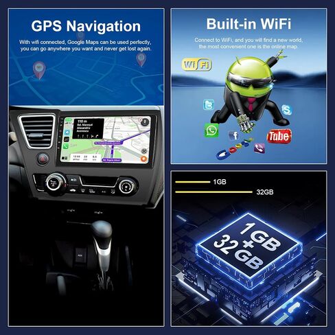 Hodozzy 2GB+64GB 8 Core Android Car Stereo for Honda Civic 2013 2014 2015 2016 2017 with Wireless Carplay Android Auto, 9 inch Touch Screen Car Radio GPS Bluetooth WiFi, FM RDS Radio, Backup Camera in Saudi Arabia