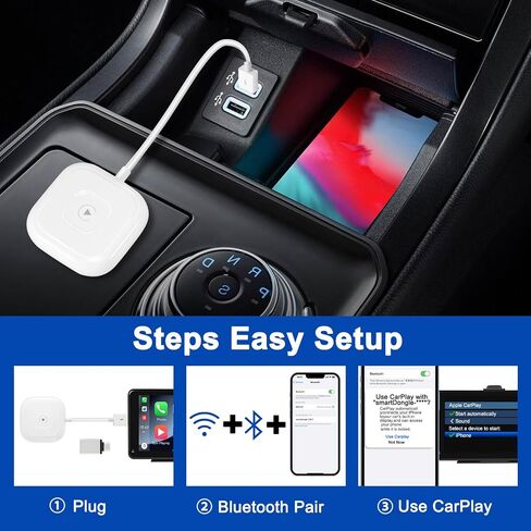 محول CarPlay اللاسلكي 2024، دونجل CarPlay لسيارات CarPlay السلكية OEM، تحويل سلكي إلى CarPlay لاسلكي، يدعم التوصيل والتشغيل عبر الإنترنت، سهل الاستخدام مناسب للسيارات من 2015 وiPhone (أبيض) in Saudi Arabia