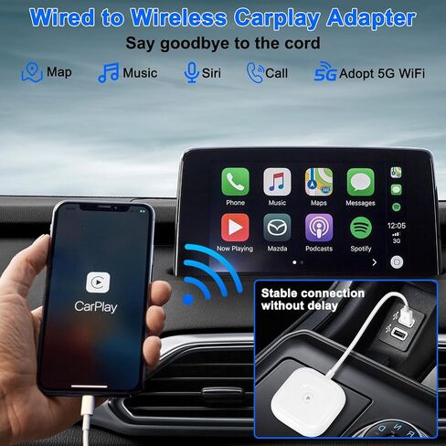 محول CarPlay اللاسلكي 2024، دونجل CarPlay لسيارات CarPlay السلكية OEM، تحويل سلكي إلى CarPlay لاسلكي، يدعم التوصيل والتشغيل عبر الإنترنت، سهل الاستخدام مناسب للسيارات من 2015 وiPhone (أبيض) in Saudi Arabia