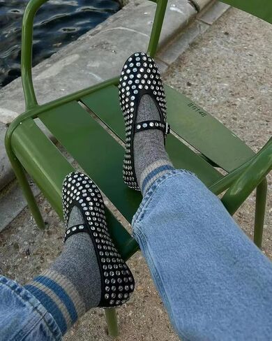 Divanne Ballet Flats for Women, Rhinestone Ballerina Shoes Crystal-Embellished Mary Jane Flats Mesh Flat Shoes in Saudi Arabia