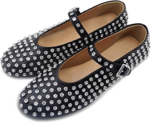 Divanne Ballet Flats for Women, Rhinestone Ballerina Shoes Crystal-Embellished Mary Jane Flats Mesh Flat Shoes in Saudi Arabia