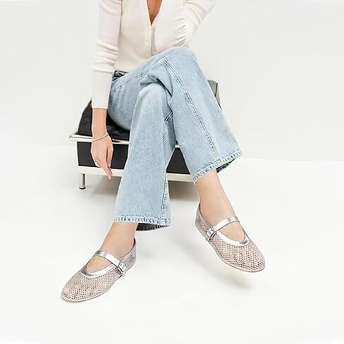 Divanne Ballet Flats for Women, Rhinestone Ballerina Shoes Crystal-Embellished Mary Jane Flats Mesh Flat Shoes in Saudi Arabia