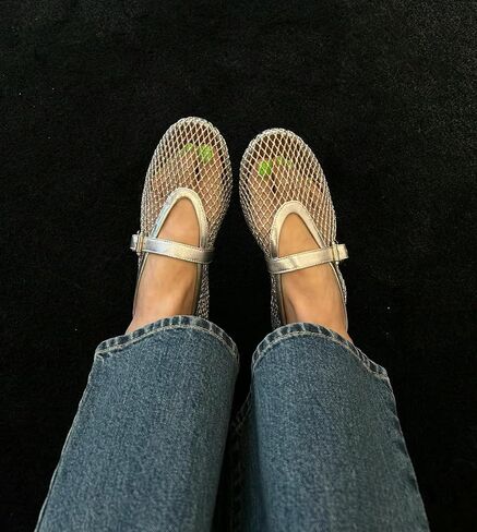 Divanne Ballet Flats for Women, Rhinestone Ballerina Shoes Crystal-Embellished Mary Jane Flats Mesh Flat Shoes in Saudi Arabia