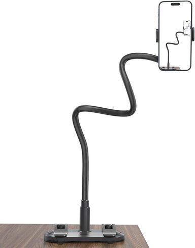 Gooseneck Phone Holder for Bed with Clamp, Adhesive Gooseneck Base Bed Phone Holder Long Arm Phone Bed Mount Cell Phone Holder Stand for Desk Compatible with All Cellphones(4"-7"), Black in Saudi Arabia