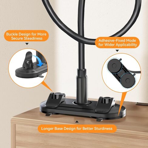 Gooseneck Phone Holder for Bed with Clamp, Adhesive Gooseneck Base Bed Phone Holder Long Arm Phone Bed Mount Cell Phone Holder Stand for Desk Compatible with All Cellphones(4"-7"), Black in Saudi Arabia