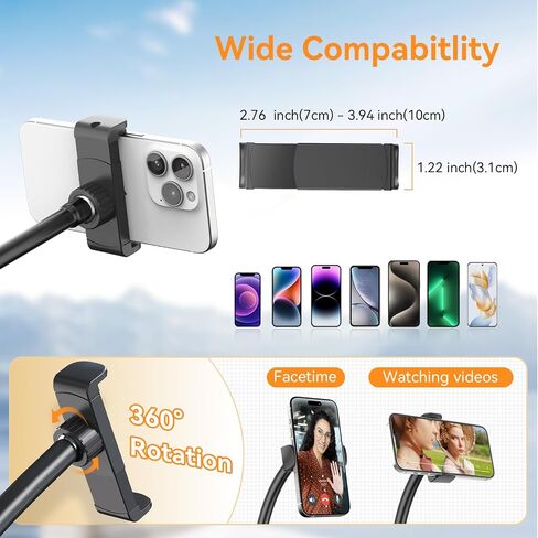 Gooseneck Phone Holder for Bed with Clamp, Adhesive Gooseneck Base Bed Phone Holder Long Arm Phone Bed Mount Cell Phone Holder Stand for Desk Compatible with All Cellphones(4"-7"), Black in Saudi Arabia